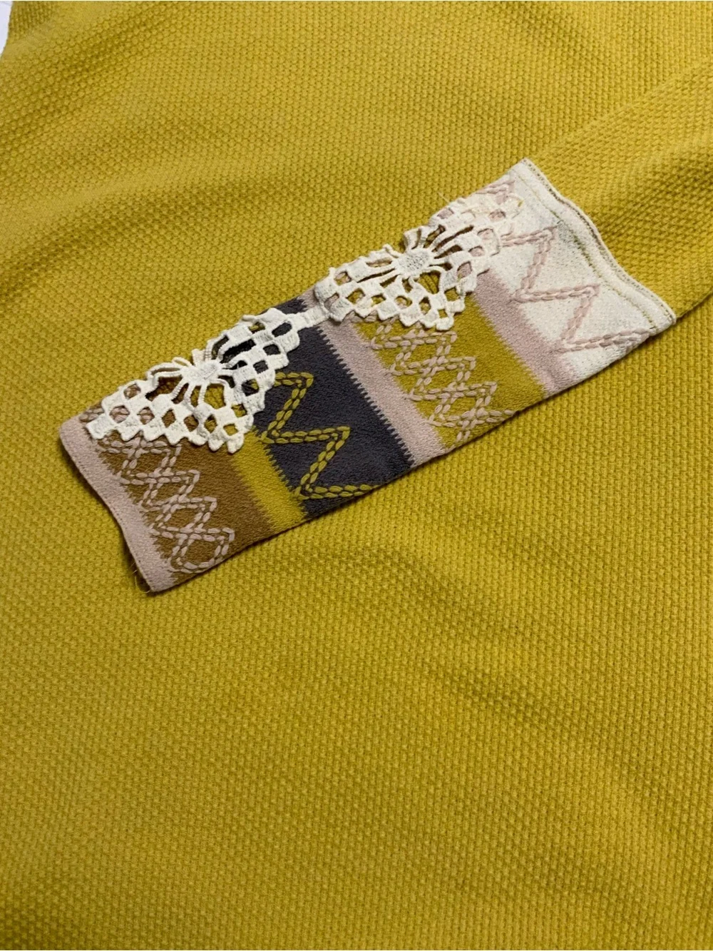 Free People Kambucha Mustard Long Sleeve Thermal Top with Crochet Cuff Detail